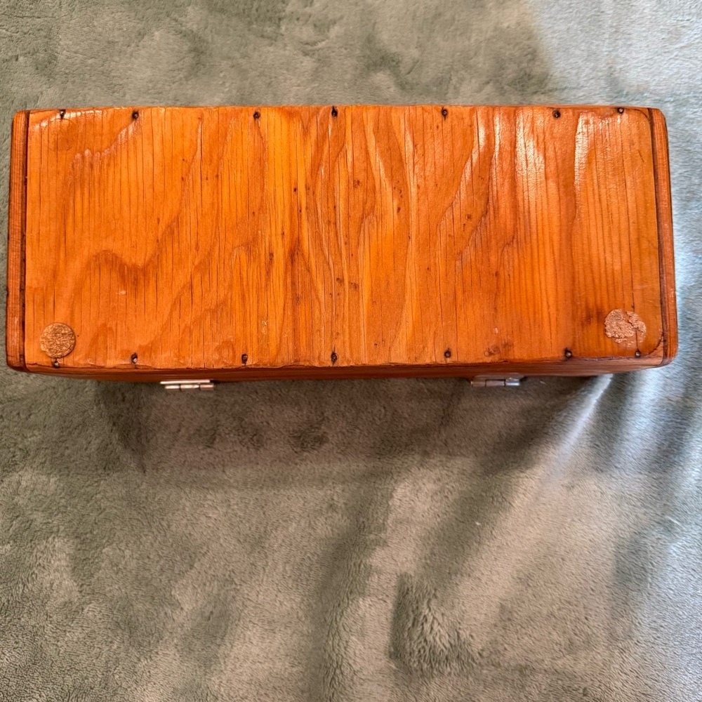 Vintage Wooden Storage Box w/ Brass Lion Ring Handle 11.5” Long - Picture 5 of 5